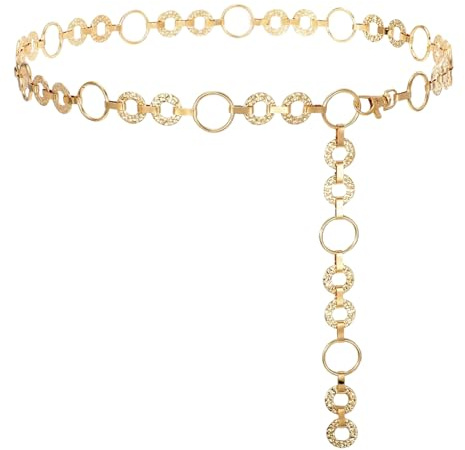 ZYNTAVA Metal Waist Chain, Adjustable Vintage Gold Chain Belt, Western Hollow Out Link Body Waist Chain for Women Jean Pants Dress