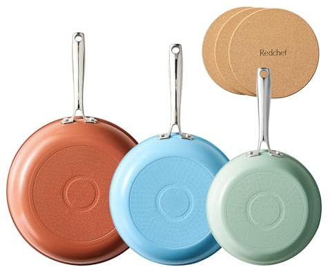 Redchef Pfannenset Keramik Induktion 6-teilig, Antihaft Bratpfannen 20/24/28 cm für alle Herdarten, PTFE-frei PFAS-frei PFOA-frei, Induktionsgeeignet, Backofenfest, Spülmaschinenfest (Mehrfarbig)