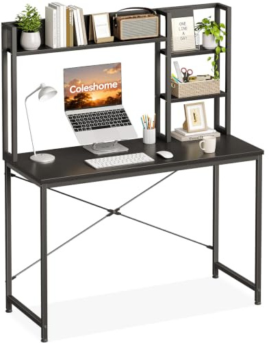Coleshome Escritorio con Estantería, 100x40, Negro | Mesa Ordenador, Pequeño Escritorio con Estante Mesa Oficina para Oficina, Estudio y Dormitorio