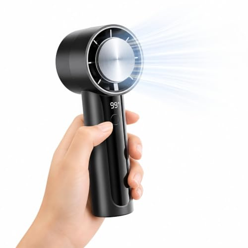 LUCYLANKER Ventilador Portátil Recargable con Placa de Enfriamiento, Mini Ventilador de Mano Recargable con Pantalla LED, 3 Velocidades Ventilador Silencioso para Oficina, Viajes, Camping y Exterior
