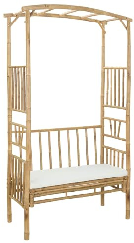 Arche de jardin avec banc, blanc crème, 115 x 50 x 205 cm, bambou | Banc d'arc moderne, pieds de poteau stables, grain naturel, polyvalent pour jardin, terrasse