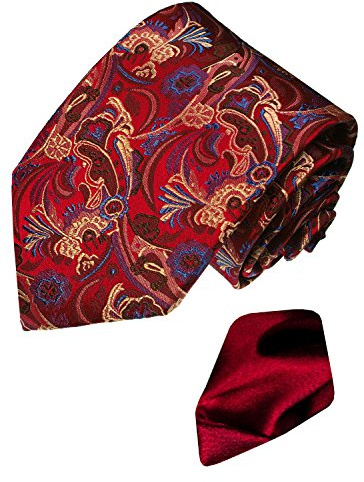 Lorenzo Cana - Markenset aus 100% Seide - Rot blau Paisley Seidenkrawatte mit weinrotem Eintstecktuch - 3602001