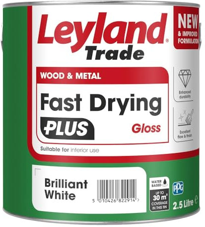 Leyland Trade – Wood & Metal - Fast Drying Plus – Gloss - Brilliant White – Enhanced Durability – Excellent Flow & Professional Finish - 2.5L
