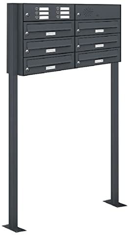 AL Briefkastensysteme 6er Standbriefkasten in Anthrazitgrau RAL 7016 mit Klingel als 6 Fach Briefkastenanlage in Postkasten Briefkasten modern