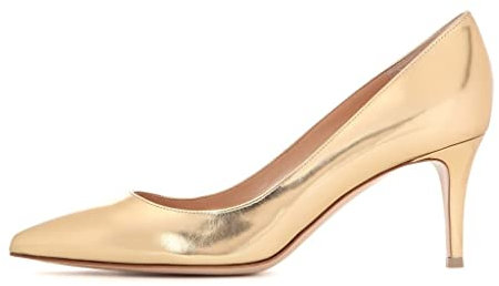 EDEFS - Escarpins Femme - Kitten-Heel Chaussures - Bout Pointu Fermé - Classique Bureau Soiree Shoes - Gold Or - Taille 42