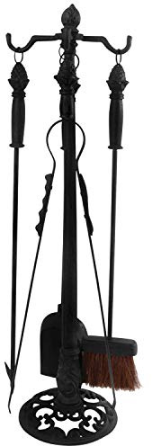 Esschert Design - Juego de 4 utensilios para chimenea (escoba, gancho, pinzas, pala)