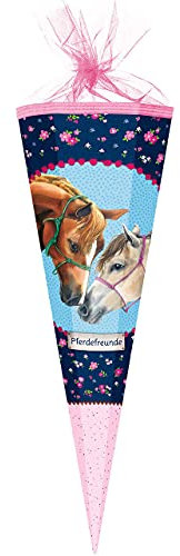 Schultüte - Pferdefreunde - Pferde & Schmetterlinge - 50 cm - rund - mit Tüllabschluß - Zuckertüte - Nestler - mit/ohne Kunststoff Spitze - für Mädchen ..