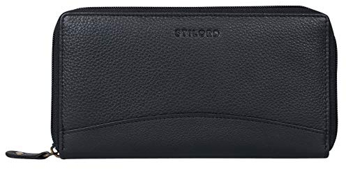 STILORD 'Saskia' Portemonnaie Damen Leder groß mit RFID Schutz viele Fächer Vintage Brieftasche im Querformat Geldbörse für EC-Karten Kleingeld Ausweis, Farbe:schwarz