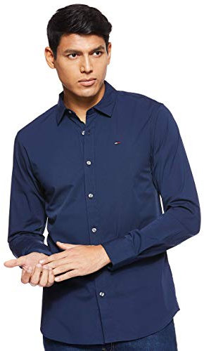 Tommy Jeans Men's Tjm Original Stretch Shirt Dm0dm04405 L/S Shirts / Woven Tops, Blue (Black Iris 002), XL