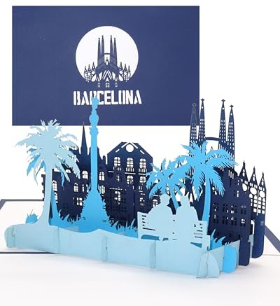 Pop Up Karte „Barcelona - Panorama mit Sagrada Familia“ - 3D Grußkarte, Souvenir, Einladung, Geschenk & Reisegutschein zum Spanien Urlaub & Städtetrip