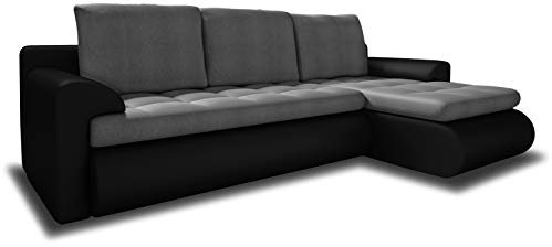 Ecksofa Santi II mit schmutzabweisender Stoff - Couchgarnitur mit Schlaffunktion und Bettkasten, Couch, Polsterecke, Schlafsofa (Schwarz + Grau (Madryt 1100 + Trinity 14), Ecksofa Rechts)