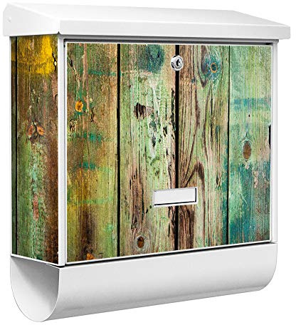 banjado® Burgwächter Briefkasten Weiß 38x39x12cm mit Motiv Grünes Holz/Briefkasten mit Zeitungsfach/Briefkasten mit Zeitungsrolle/Postkasten inkl. Montagematerial & 2 Schlüsseln
