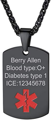 PROSTEEL Medical Alert Anhänger Halskette personalisiert Unisex Schmuck SOS Ice Notfall Name Texte Grauvr für Allergien Diabetes Epilepsie Herzerkrankungen Edelstahl/18k vergoldet