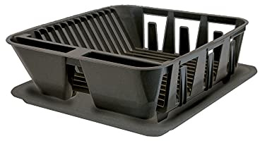 Denox DEN249 1 Escurreplatos con Bandeja, Color Metal, Negro, talla única