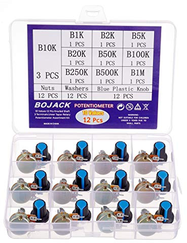 BOJACK 10 valores 12 piezas B1K-B1M Ohm 3 terminales Potenciómetros rotativo cónico lineal (WH148) Kit de surtido de Resistencias variables de película de carbono