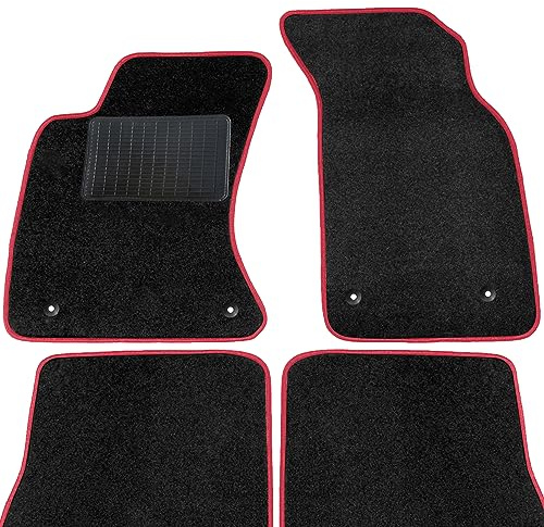 moto-MOLTICO Fußmatten Auto - Velours Autoteppiche | passend für Audi A4 B6 B7 Seat Exeo - 4-teiliges Set - Schwarze Automatten mit Roten Ziernähten