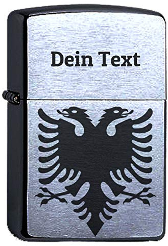 Zippo Benzinfeuerzeug Albanien Albanischer Adler Lasergravur Dein Text Personalisieren mit Wunschgravur Wappen personalisiert Albania Sturmfeuerzeug