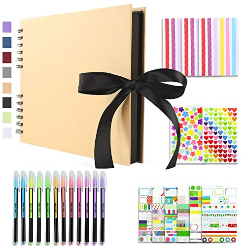 Vienrose Fotoalbum Zum Selbstgestalten 28,5 x 21 cm DIY Fotobuch 80 Seiten Seidenband Bastelpapier Album für über 160 10x15 Fotos Baby Familie Valentinstag Geburtstag Jahrestag Geschenk