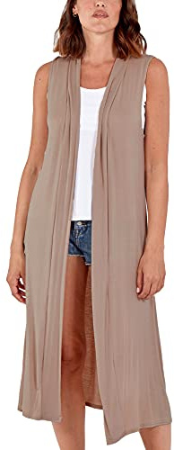 STAR FASHION Femme Ouverte Avant sans Manches Maxi Longue Longueur Boyfriend Cardigan Dames Plain Blazer Gilet Floaty Top Duster Veste Français (40-54)