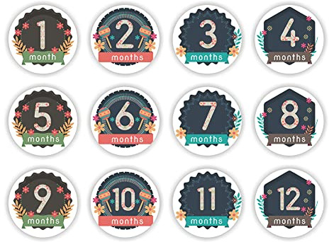 Baby Monatlich Meilenstein Aufkleber Bunte Aufkleber mit Zahlen 1-12 Meilensteinkarten Zahlenaufkleber Meilenstein Sticker Baby Milestone Cards Foto Requisiten Geschenkidee Zur Geburt Taufe 12 Stück