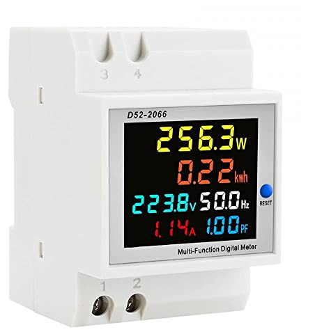 Digitaler Hutschiene Stromzähler, LCD Digitaler Energiezähler Wechselstromzähler, AC 40-300V 100A Smart Stromzähler Hutschiene 1 Phase KWh Zähler Amperemeter Voltmeter Leistungsmesser, AC40,0-300,0V