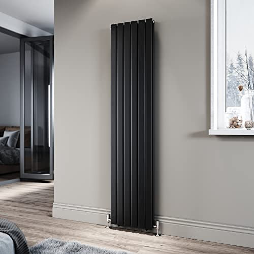 ELEGANT Black Double Panel Radiator 1800 x 408 mm Modern Flat Panel Column Designer Radiator Slim Radiator Tall Upright Central Heating Rad
