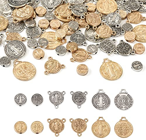 Pandahall Jesuskreuz des Heiligen Benedikt, Legierung, Abstandhalter, lose Perlen für die Herstellung von religiösem Schmuck, Kunststoff