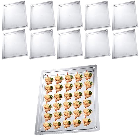 Lot de 10 - Plateau de Service Rectangulaire Luxe - Réutilisable, Recyclable, Solide et Élégant pour Présentation de Verrines, Toasts, Canapés et Verres - Transparent, Haute Qualité