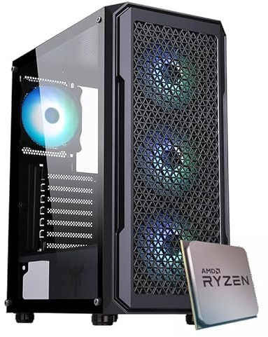 EMCA4 Computer Gaming PC Assemblato Ryzen 5 5600X - RTX 4060 8GB - M.2 1TB nvme - Ram 32GB DDR4 3200Mhz - 4 ventole RGB - Windows 11
