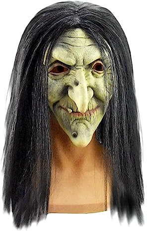 Yunzkuk Halloween Maske Horror Hexe Maske Vollkopfmaske aus Latex-Material, Halloween Costume für Cosplay, Kostümparty, Halloween Party Deko