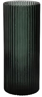 INNA-Glas Moderne Glasvase Sorcha mit Rillen, waldgrün-klar, 30 cm, Ø 12,5 cm - Farbige Design Vase