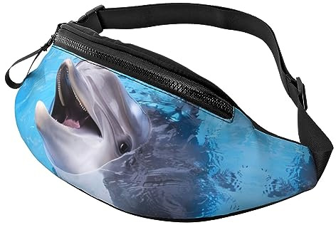 Delfin-Bauchtasche für Damen und Herren, verstellbarer Gürtel, lässige Brusttasche, Bauchtasche für Reisen, Sport, Laufen, Wandern, Hüfttaschen, Schwarz , Einheitsgröße