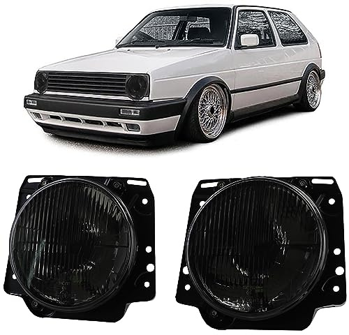 Scheinwerfer H4 Schwarz Smoke geriffelt mit Fadenkreuz für VW Golf 2 83-91