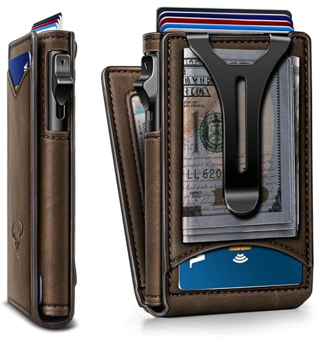 BULLIANT Men Wallet,Magnetic Metal Wallet Money Clip 9Cards Pop-up Access RFID Blocking