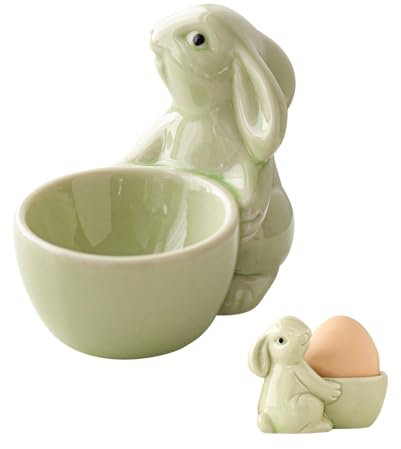Lot de 1/2/3 coquetiers en porcelaine pour porte-œufs durs ou souples - Pour enfants - Pour décoration de Pâques et de printemps, dîner, salle à manger, décoration de table (1 vert)