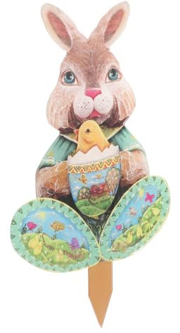 IWOWHERO Gartendekoration Hasenkarte Frohe Ostern-Hofschilder Ostereierpfähle Embleme Hasenhof-Schild Gartenverzierung im Freien Hofpfahl Acryl Rasen Zubehör Kulissen Requisiten Holzstapel