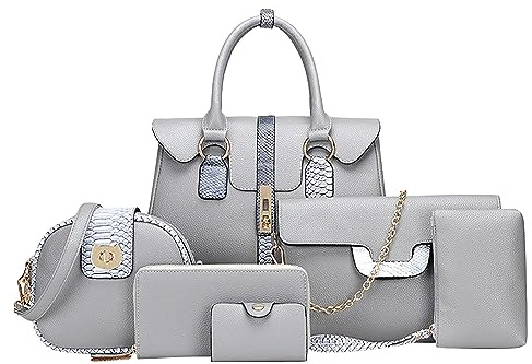 Hand Taschen 3 Set Modische Damen-Umhängetasche aus, sechsteilig, Geldbörse, Umhängetasche, Umhängetasche Arbeitsschürze Damen Mit Taschen (Grey, One Size)