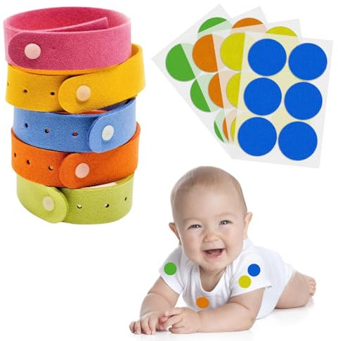 Repelente Mosquitos,5pcs Pulseras Antimosquitos,24pcs Pegatinas Antimosquitos,Pulseras Repelentes de Mosquitos,Parche Repelente de Mosquitos,Adecuado para Acampar Aire Libre para Adultos Niños