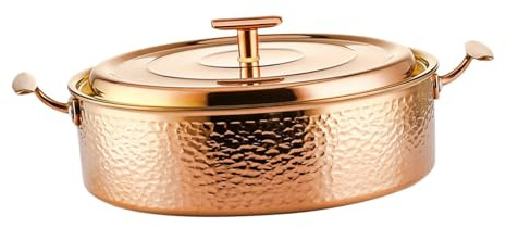 PETSOLA Olla Hot Pot de Cobre Cazuela Gruesa Martillada para Sopa Sartén China de Cobre Puro para Ramen Sartén de Diseño Vintage para Guisos Superficie Resist, oro m, Individual