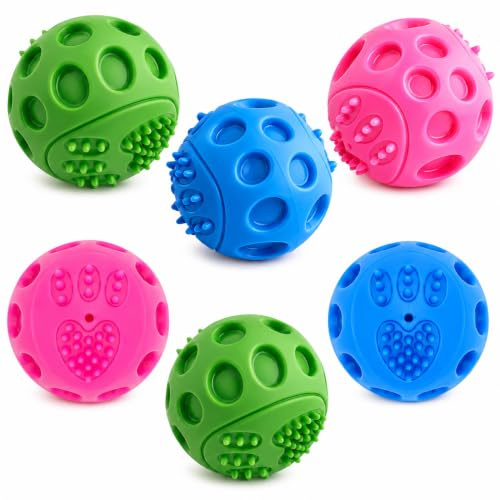 Pets & Play Squeaky Dog Ball 6 Pack | Made Stronger, Tougher & More Durable | Chew Toys for Boredom, Training and Enrichment | Puppy Teething Toy | Spiky Dog Balls Set Cleans Teeth for Healthy Gums