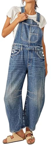 loveimgs, Salopette in jeans da donna stile Y2K, modello baggy barrel a gamba larga, stile boyfriend patchwork