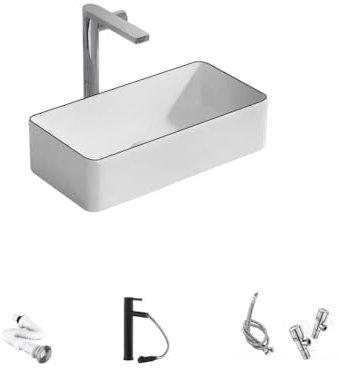 CUISGOR Lavandino da Bagno a Incasso Lavabo da appoggio Nordico di Piccole Dimensioni Lavabo in Ceramica con Bordo Nero Lavabo for la casa Lavabo Artistico Quadrato Lavandini da Bagno