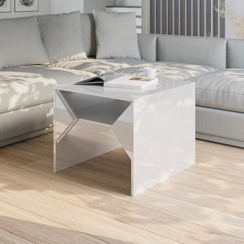 PROROOM FURNITURE Kompakter Beistelltisch TUFFLE MINI 60x60 cm Moderner Sofatisch mit Ablage Weiß Hochglanz