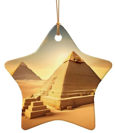 Piramide egiziana con stampa desertica, ornamenti natalizi in ceramica per albero di Natale, decorazione da appendere per interni ed