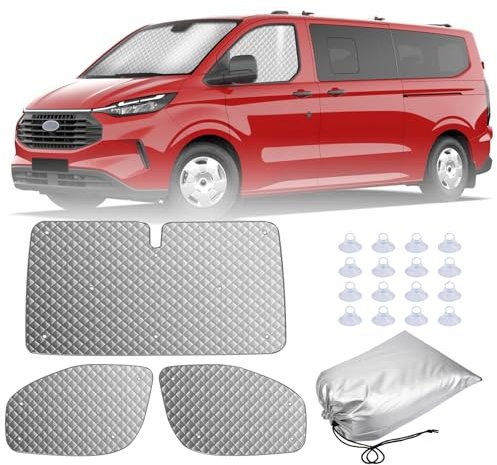MaxAwe 3-teiliges Thermo-Rollo-Set für Ford Transit Custom, Luxus-Sonnenschutz-Abdeckungs-Set, Fenster-Frontscheibenabdeckung, Sommer-UV-Sonnenrollo & Winterisolierung für Ford Wohnmobile und