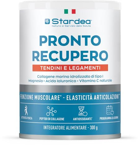 STARDEA PRONTO RECUPERO TENDINI E LEGAMENTI | Collagene Per Articolazioni, 10 g Collagene Marino di tipo 1, muscoli e articolazioni, Acido Ialuronico, Magnesio, Vitamina C, POLVERE