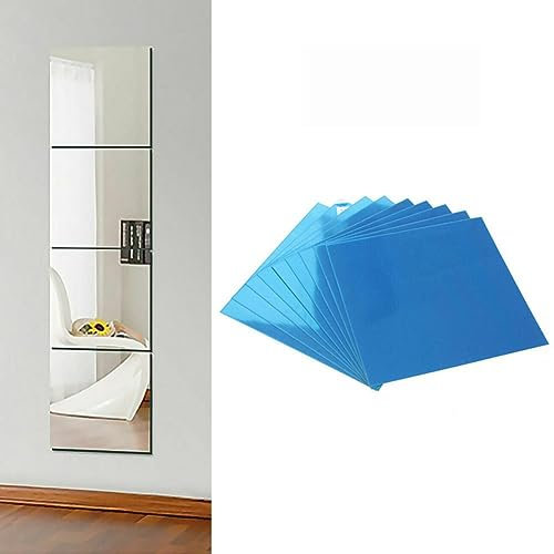 WENFEN Quadratische Spiegelfliesen, Wandspiegelaufkleber, 10 Stück Spiegel-Wandaufkleber, Selbstklebende Flexible dekorative Spiegel, Glasfliesen-Wandaufkleber (9,9 x 9,9 cm)