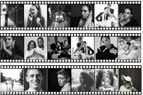 EDIBLE Black and White - Your Own photos film Reel/negatives/cake topper/ribbon 18 photos - 9x 28 cm per strip - 3 strips - premum icing paper