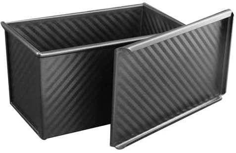 Tissting Teglia Per Pane In Acciaio Al Carbonio, Teglia Per Toast Antiaderente Ondulata Rettangolare Con Coperchio, Teglia Per Pane Antiaderente, Contenitore Per Pane Per Panettieri (Black)