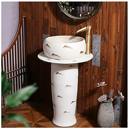 GLJTUO Standwaschbecken Aus Keramik Im Retro-Industrie-Stil Mit Standfuß, Hartes Und Leicht Zu Reinigendes Standwaschbecken, wasserdichte Und Rostfreie Waschbecken-Badezimmerar(F Without Mirror)